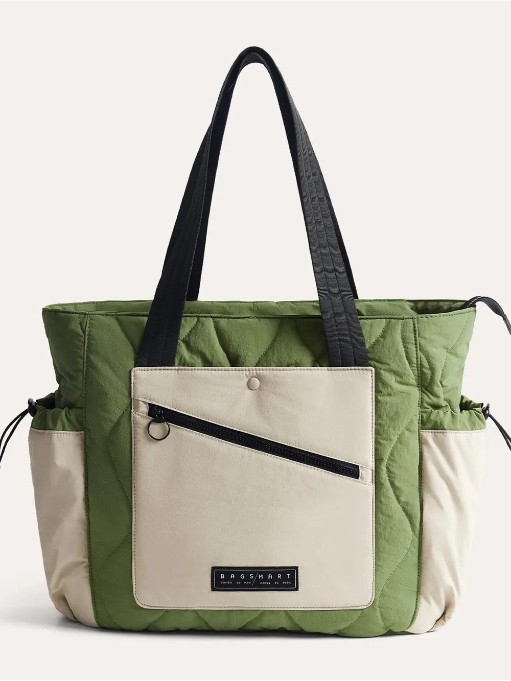 BagSmart Paz Olive & Cream Quilted Tote Bag